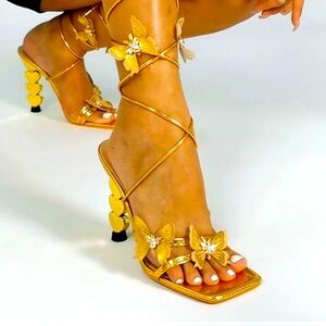 Elegant Gold Butterfly Women’s Heels